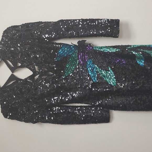 Alyce Designs Vintage Dress Formal Beaded Sequins Black Multicolor opened back 6 - Picture 3 of 12